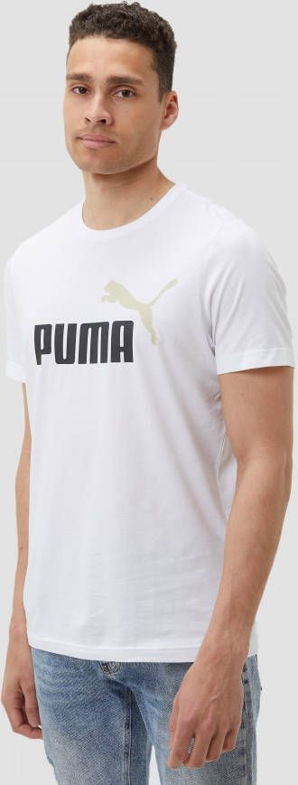Puma essentials+ 2 colour logo shirt wit/bruin heren