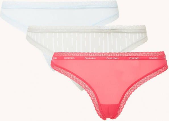 Calvin Klein String met logoband en kant in 3 pack