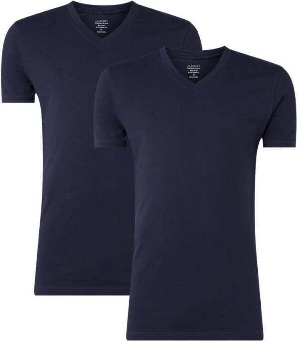 Claesens T shirts 2 pack V neck T shirt SS Blauw
