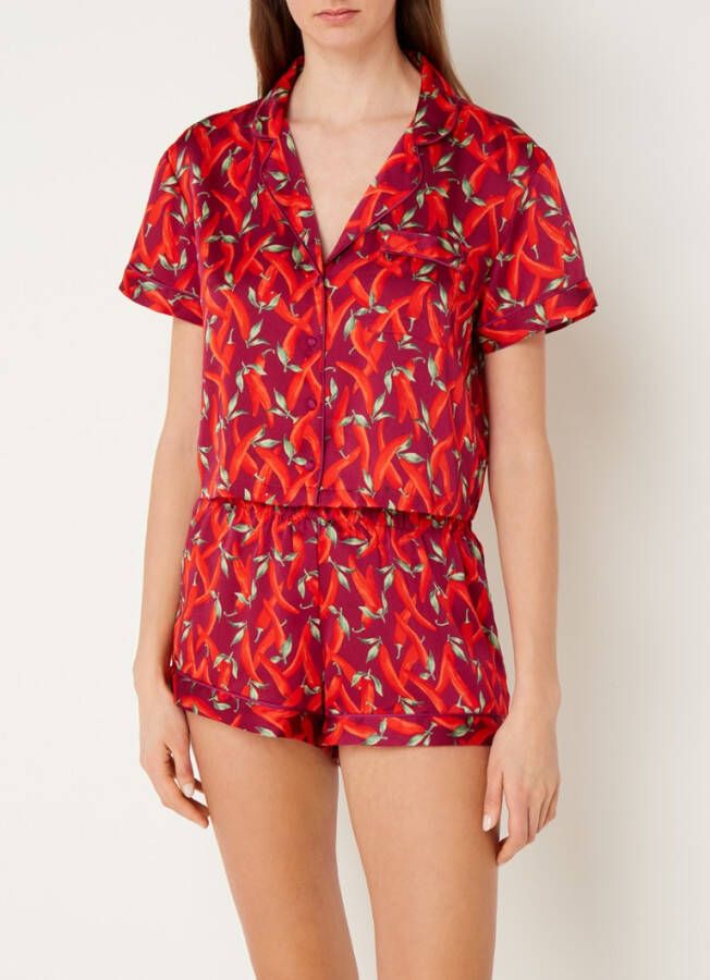 Hunkemö, ller Pyjamatop van satijn met print en borstzak