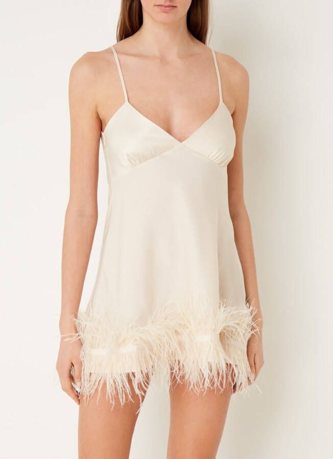 love stories Honey slipdress van satijn met verendecoratie