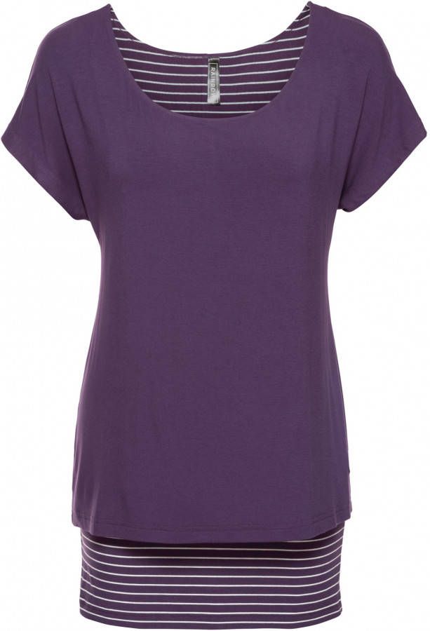 RAINBOW 2-in-1 longshirt, prune/wit, 95% viscose, 5% elastan