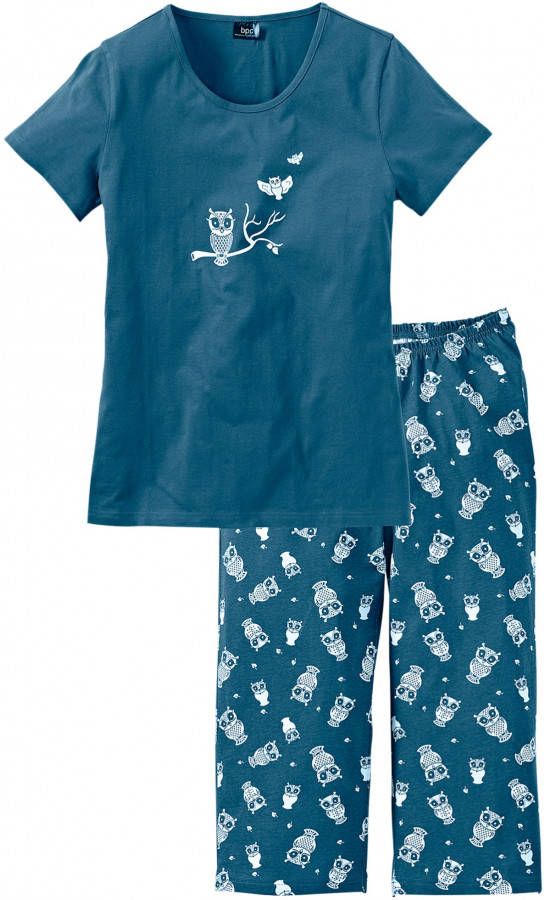 bpc bonprix collection Capri pyjama met korte mouwen (2-dlg.), blauwpetrol/wit