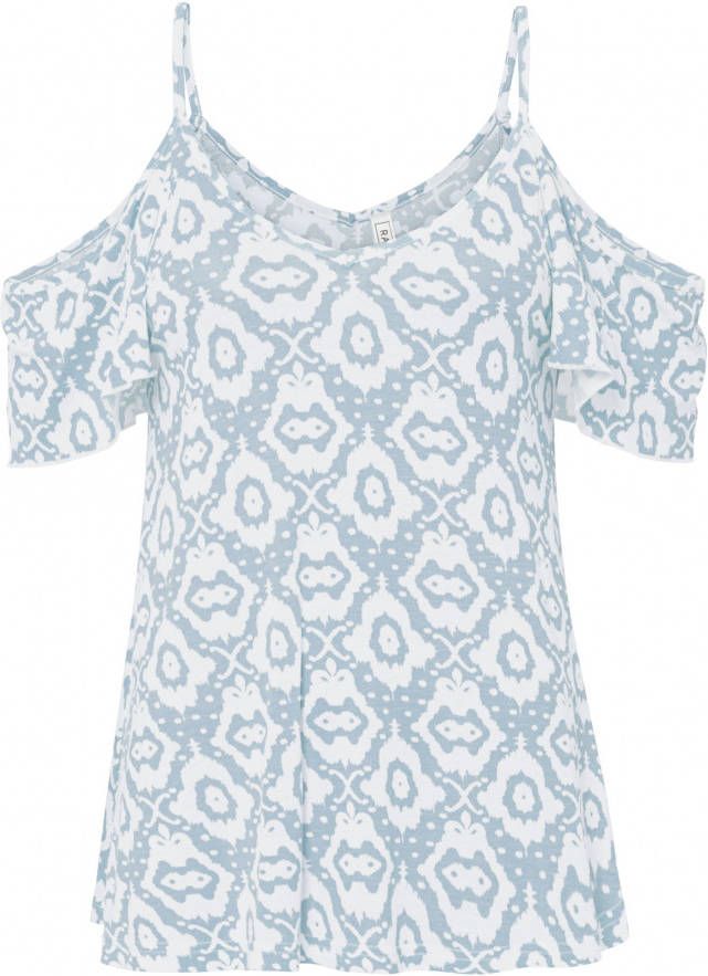 RAINBOW Cold shoulder shirt met LENZING™ ECOVERO™, poederblauw/wit paisley