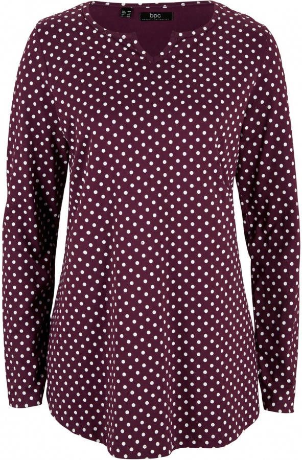 bpc bonprix collection Gestippelde longsleeve met zijsplitten, vlierbes/wit gestippeld