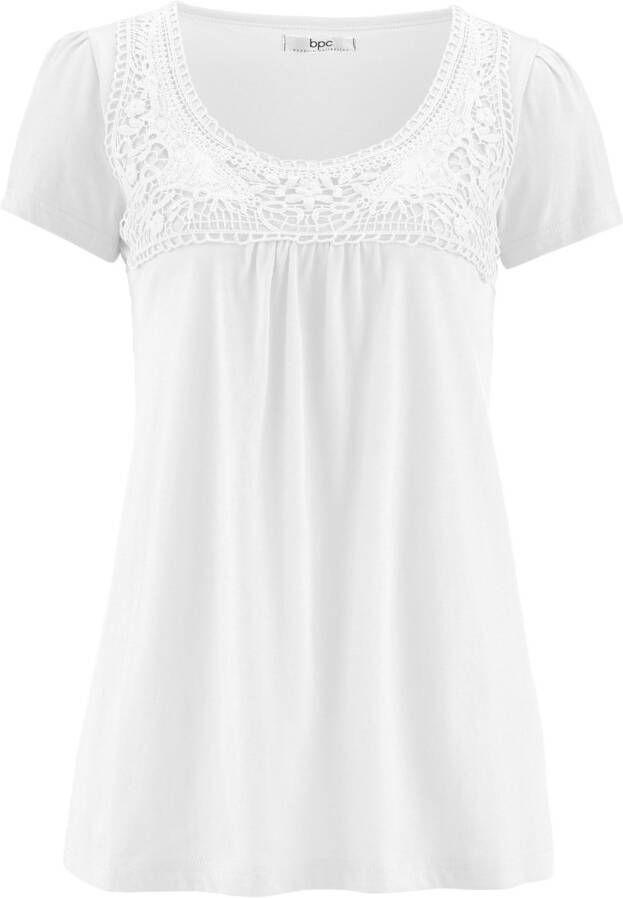bpc bonprix collection Katoenen shirt met kant, korte mouw, wit, 100% katoen