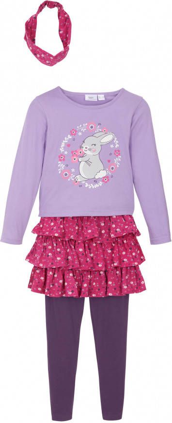 bonprix Meisjes shirt, rok, legging en haarband(4 dlg. set )