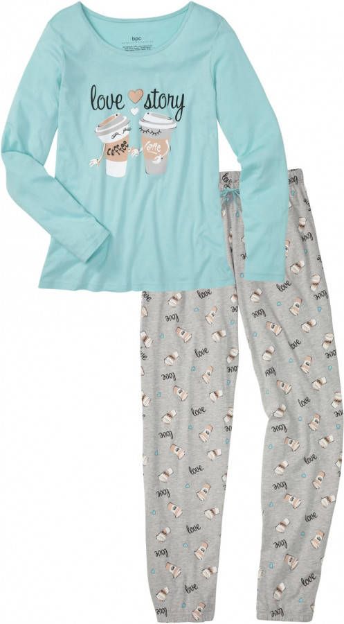 bpc bonprix collection Pyjama (2-dlg.), aquapastel/lichtgrijs gemêleerd met print,