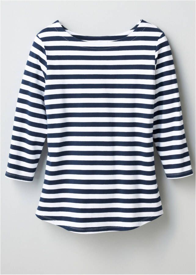 bpc bonprix collection Shirt met 3/4 mouwen en boothals, wit/donkerblauw gestreept
