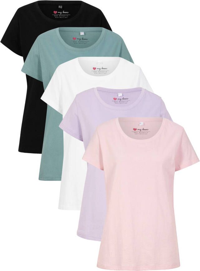 bonprix Shirt met ronde hals(set van 5 ), korte mouw