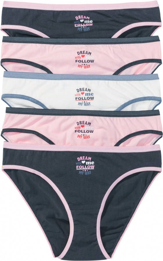 bpc bonprix collection Slip (set van 5), blauw/roze/wolwit met print