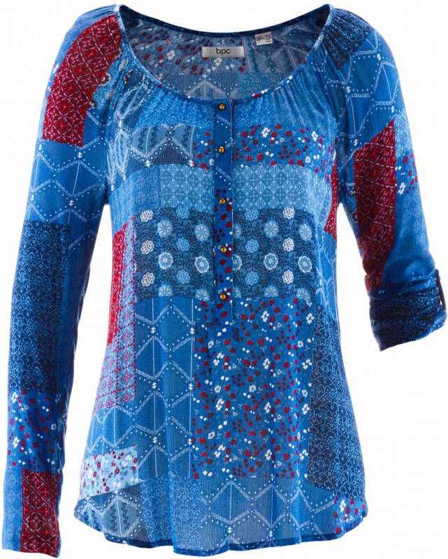 bpc bonprix collection Tuniek, crinkle, lange mouw, gentiaanblauw gebloemd