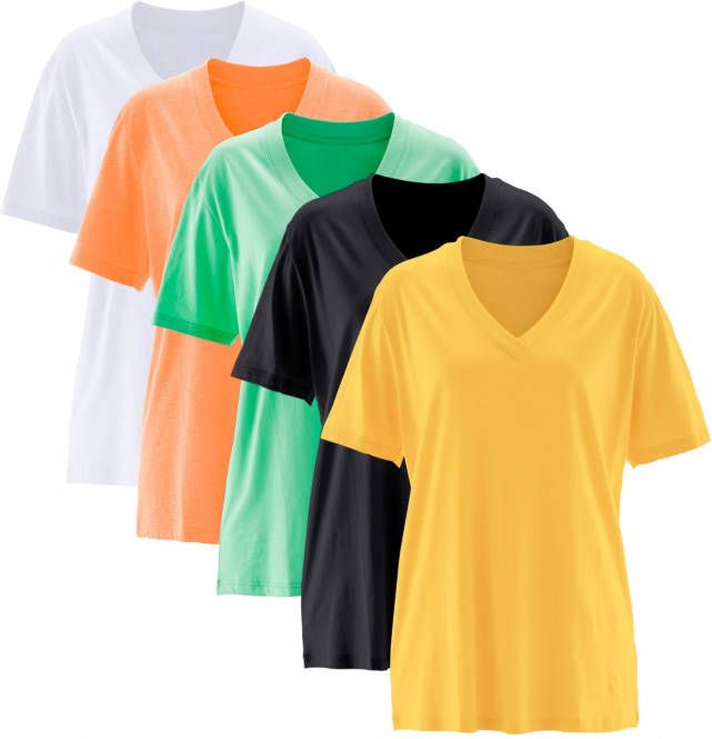 bonprix Wijd longshirt met V hals(set van 5 ), korte mouw