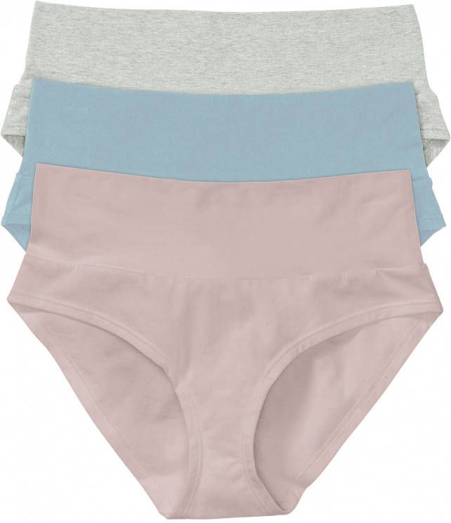 Zwangerschaps hipster (set van 3) met biologisch katoen, ecru gemêleerd+blauw poudre+zacht roze