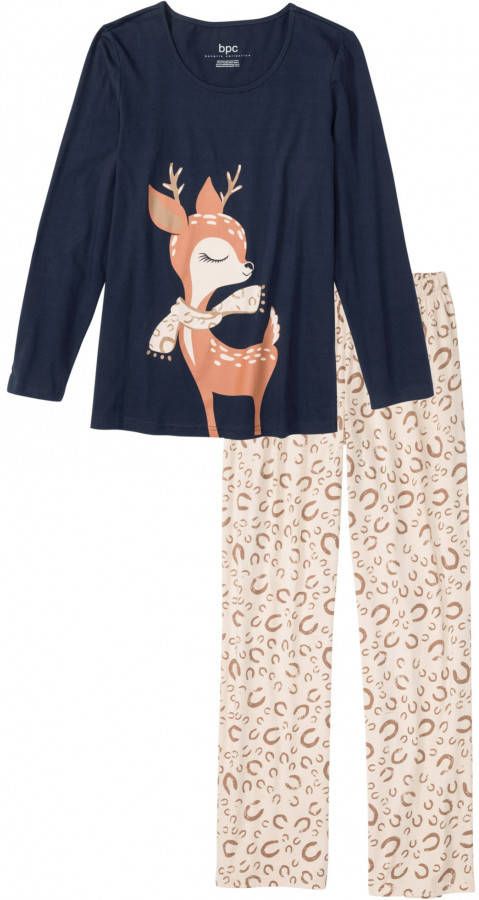 bpc bonprix collection Pyjama (2-dlg.), donkerblauw/beige gedessineerd,