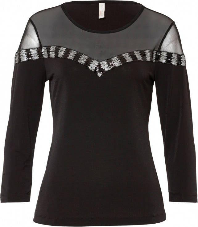 bonprix Shirt met pailletten en mesh