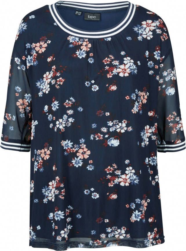 bpc bonprix collection Tweelaags shirt van mesh, donkerblauw gebloemd