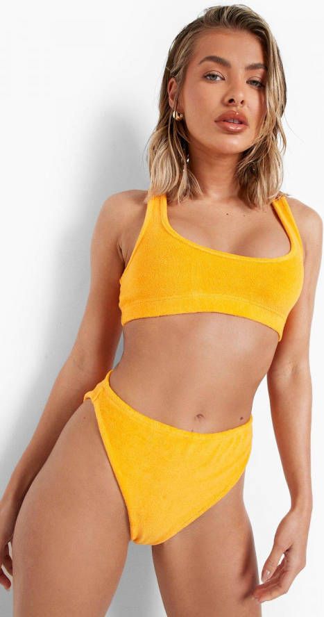 boohoo Badstoffen Strand Bralette Met Lage Ronde Hals, Orange