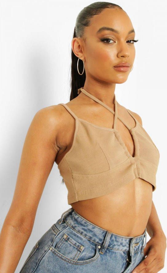 boohoo Bralette Met V Taille En Bandjes, Taupe