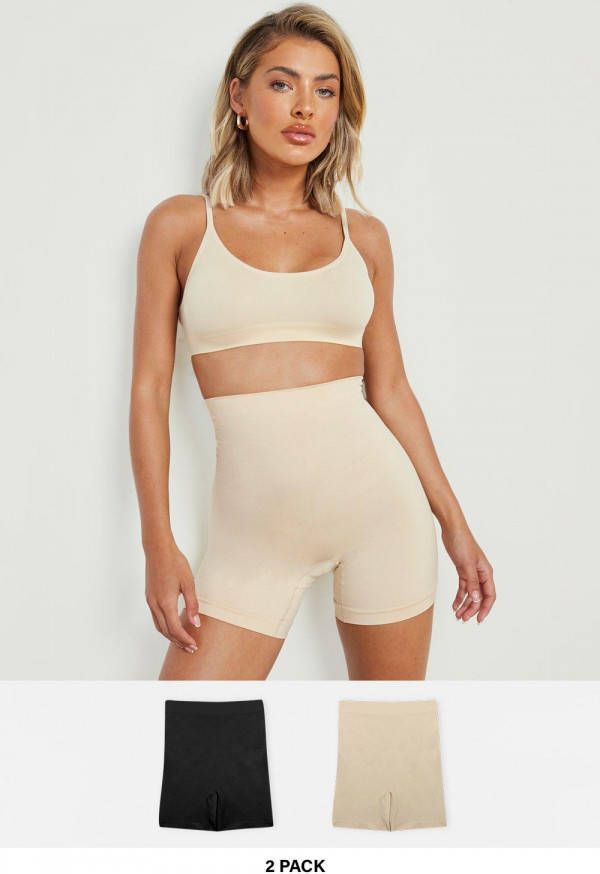 boohoo Corrigerende Boxers Met Hoge Taille(2 Stuks ), Black_Nude