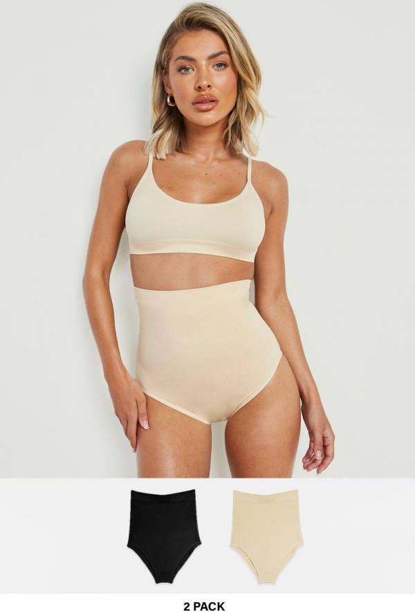 boohoo Corrigerende Onderbroeken Met Hoge Taille(2 Stuks ), Black_Nude