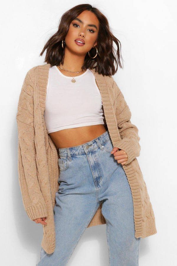 boohoo Edge To Edge Vissers Cardigan, Koekje