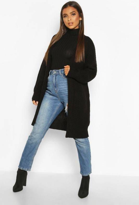 boohoo Vissers Edge To Edge Boyfriend Cardigan, Zwart