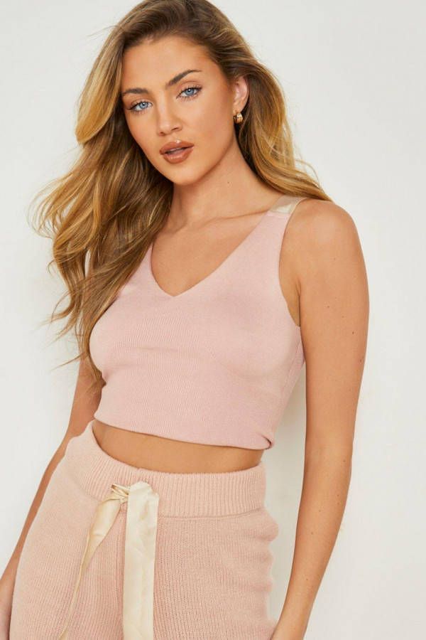 boohoo Gebreide Vormende Woman Bralette Met Bandjes, Baby Pink