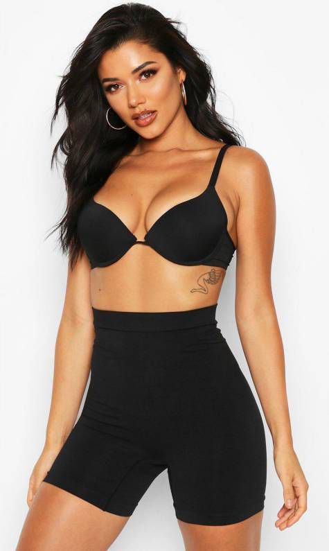 boohoo Corrigerende Shorts Met Hoge Taille, Zwart