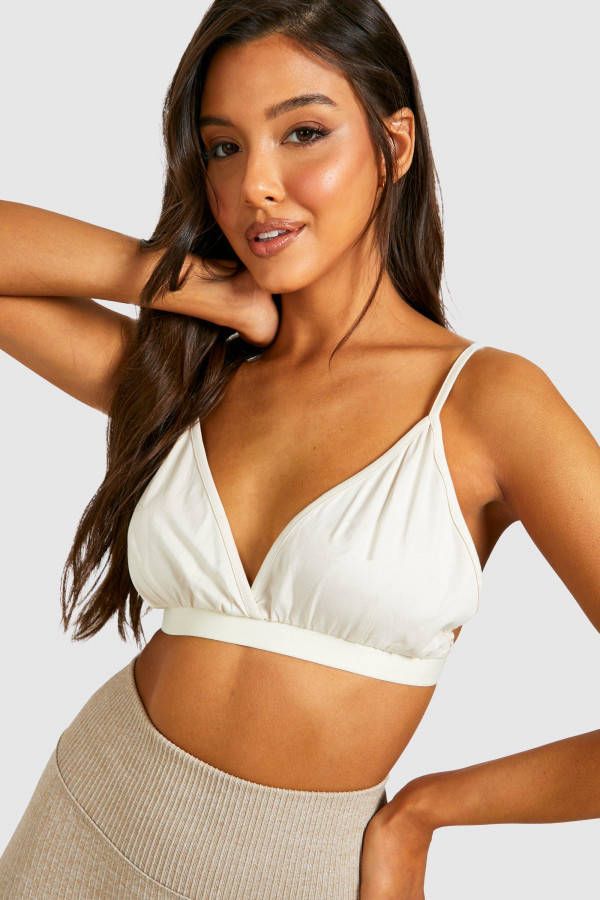 boohoo Katoenen Bralette Met Bandjes, Stone