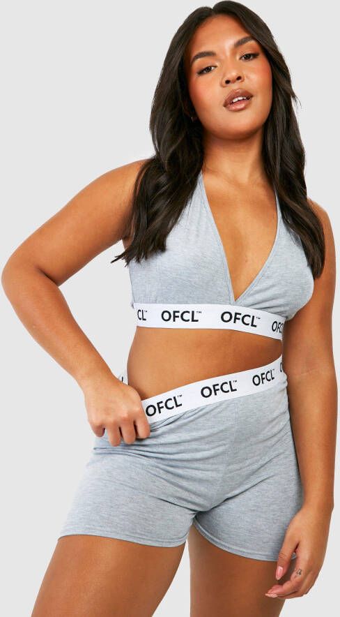 boohoo Plus Official Jersey Bralette En Boxers Set, Grey