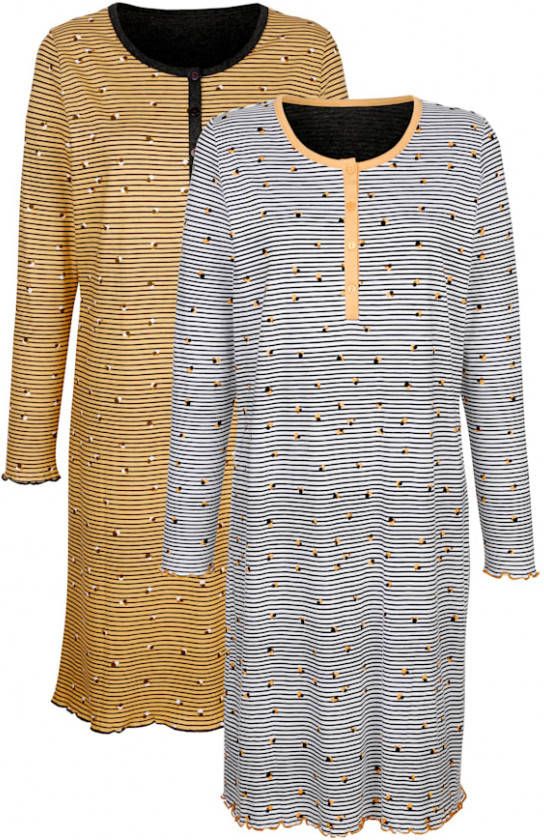 harmony Nachthemden per 2 met streeppatroon Wit/Cognac/Mosterdgeel