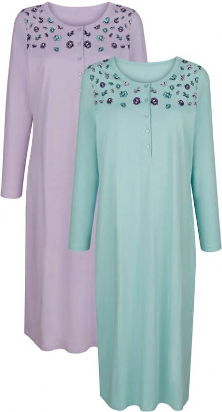 harmony Nachthemden per 2 stuks met bloememmotieven Lila/Jadegroen