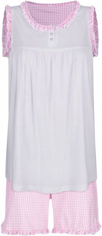 harmony Shortama met vichyruitjes Wit/Lichtroze