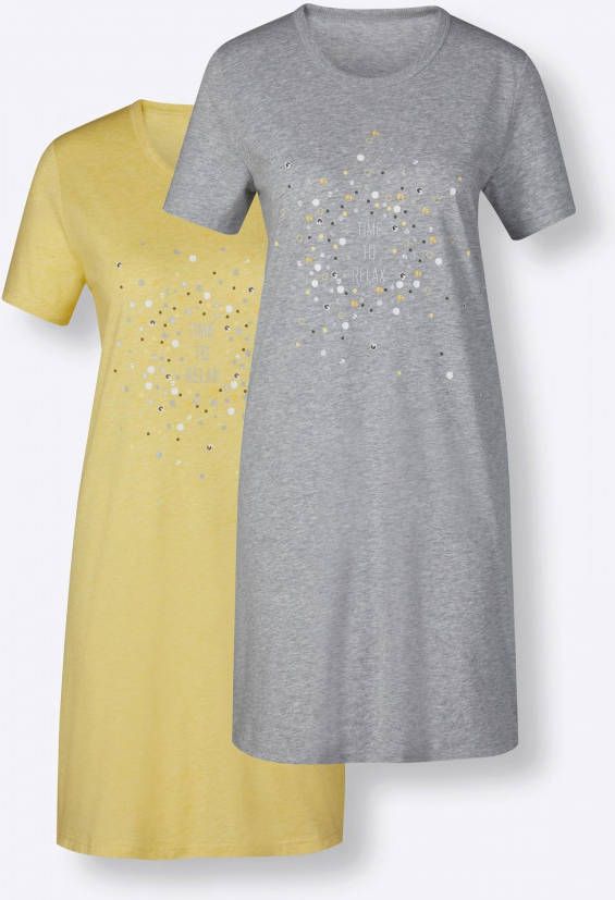 Slaapshirts in citroen gemêleerd + grijs gemêleerd van wäschepur