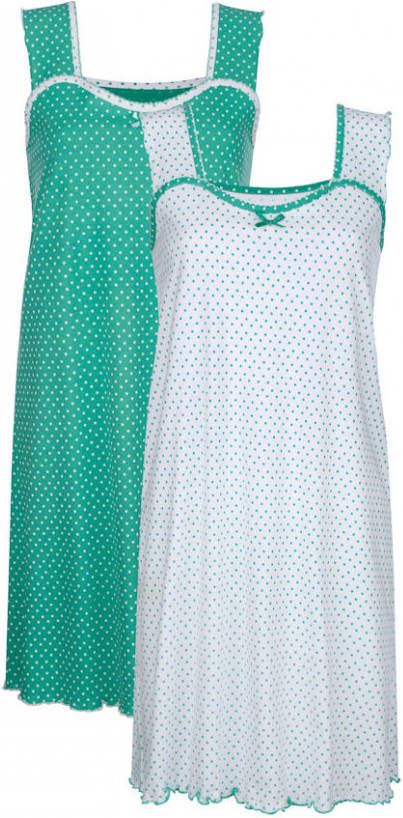 Blue Moon Nachthemden met contrastkleurige paspels Smaragdgroen/Wit