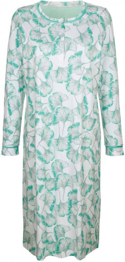 harmony Nachthemd met bladerenmotieven Mint/Zilvergrijs