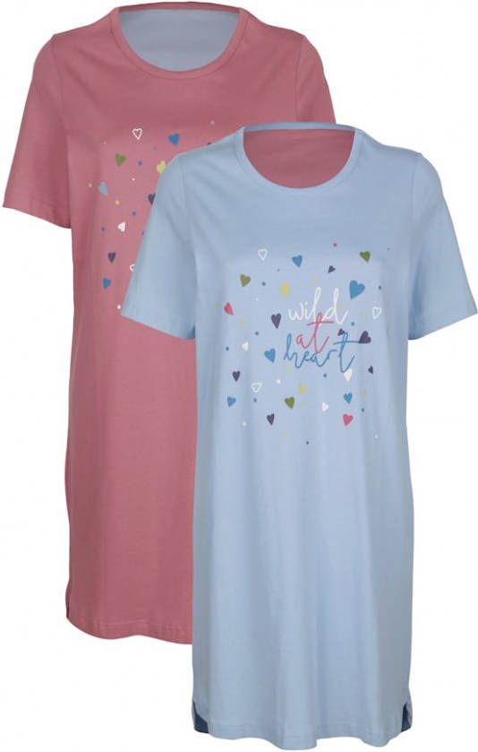 harmony Nachthemden per 2 stuks met speelse print Ijsblauw/Oudroze