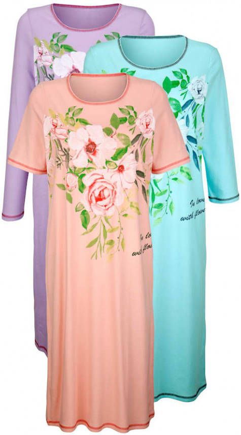 harmony Nachthemden per 3 stuks met 3 verschillende mouwlengtes Mint/Lila/Apricot