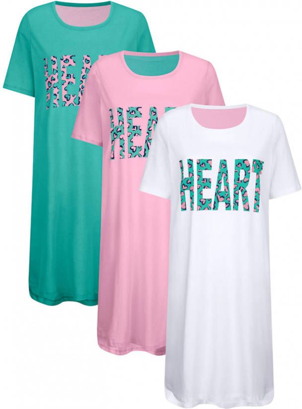 harmony Nachthemden per 3 stuks met langere achterkant Jadegroen/Wit/Oudroze