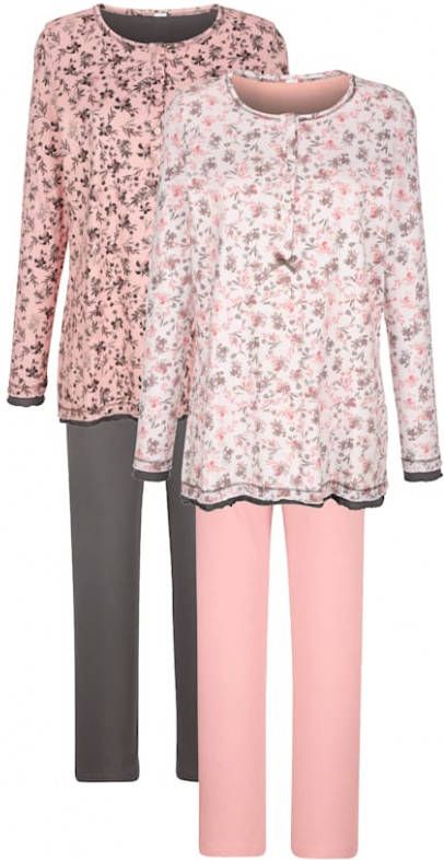 harmony Pyjama's per 2 stuks met bloemendessin Ecru/Roze/Grijs
