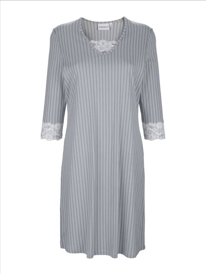 MONA Nachthemd met elastisch kant Zilverkleur/Wit