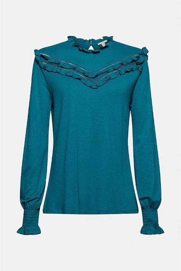 Esprit T shirt met volants, sluit met 1 knoop achteraan