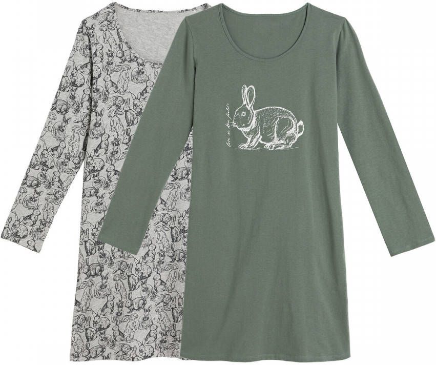 LA REDOUTE COLLECTIONS Set van 2 nachthemden met lange mouwen