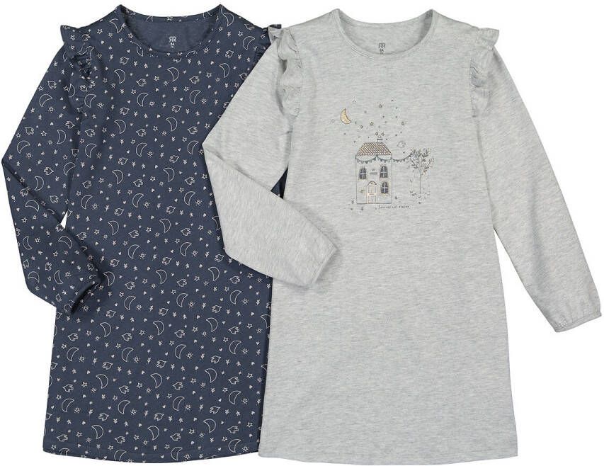 LA REDOUTE COLLECTIONS Set van 2 nachthemden met volant, in katoen