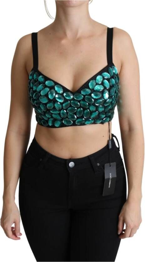 Dolce & Gabbana Bijgesneden top kristal versierde bustier , Groen, Dames