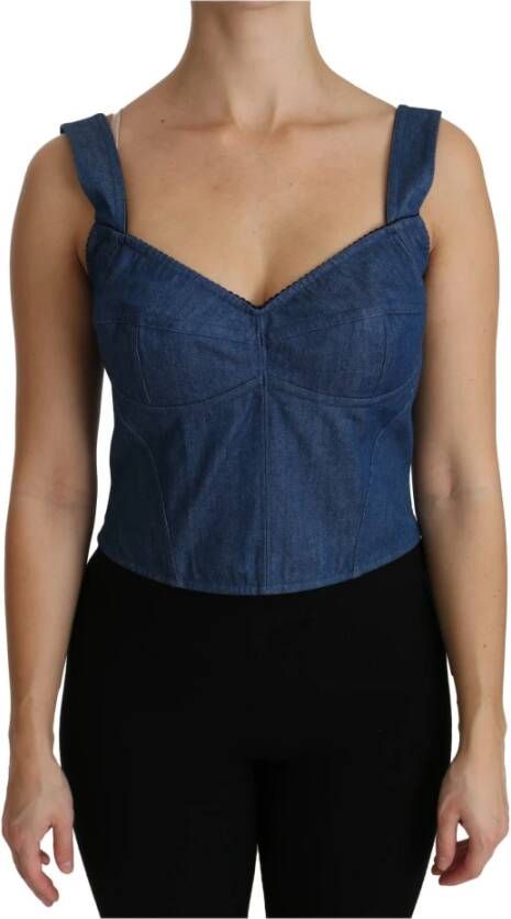 Dolce & Gabbana Mouwloze bustier katoenen top , Blauw, Dames