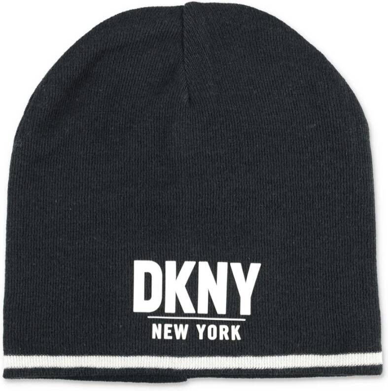 DKNY Black Cotton Jersey | Black Knit Cotton Blend Beanie , Zwart, Heren