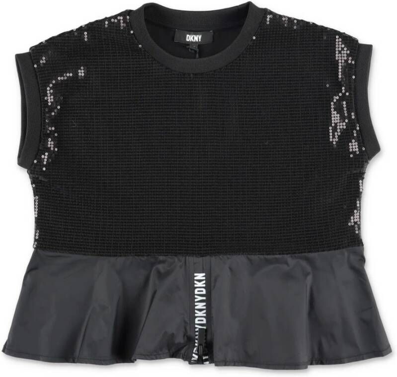 DKNY T shirt nera in misto viscosa | zwarte viscose blend t shirt , Zwart, Dames