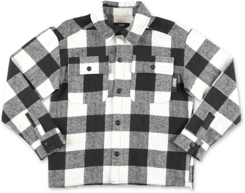 DKNY Zwart wit controleer flanel shirt , Zwart, Heren